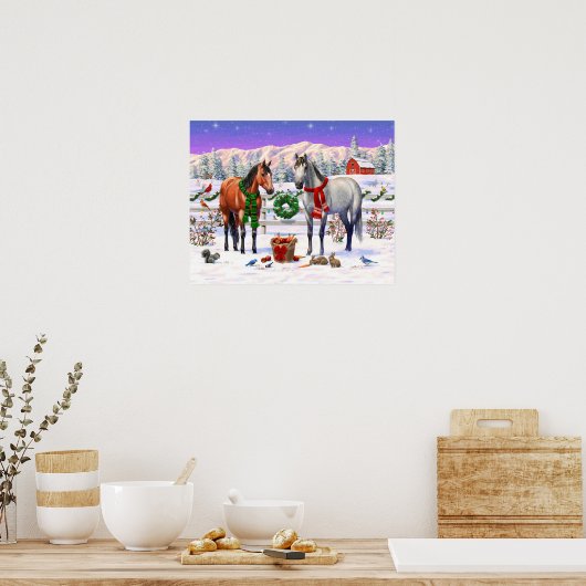 Kerstpaarden in sneeuw poster (Keuken)