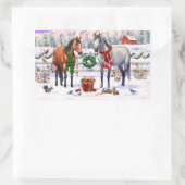Kerstpaarden in sneeuw rechthoekige sticker (Tas)