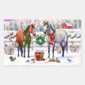 Kerstpaarden in sneeuw rechthoekige sticker (Voorkant)
