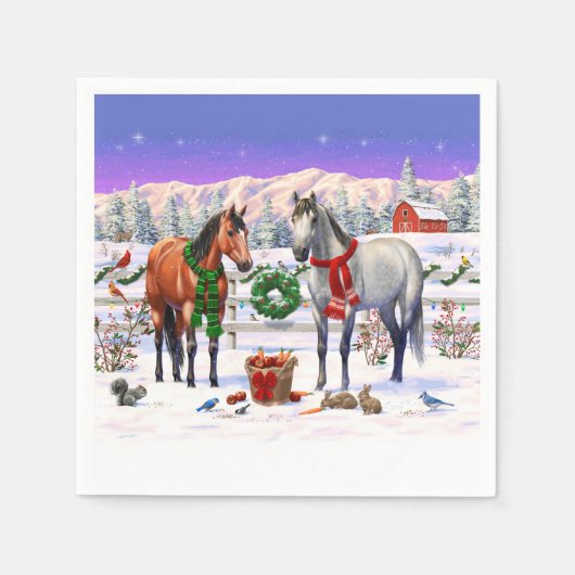 Kerstpaarden in sneeuw servet (Voorkant)