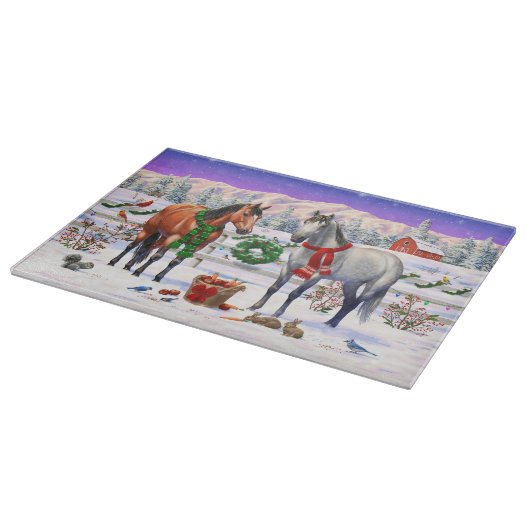 Kerstpaarden in sneeuw snijplank (Hoek)