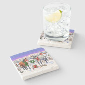 Kerstpaarden in sneeuw stenen onderzetter (Zijkant)