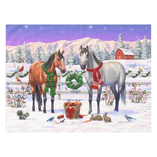 Kerstpaarden in sneeuw tafelkleed (Voorkant (Horizontaal))