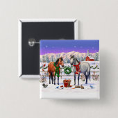 Kerstpaarden in sneeuw vierkante button 5,1 cm (Voorkant /achterkant)