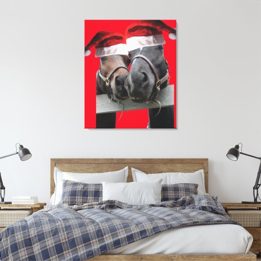 kerstpaarden met kerstcadeautjes Petten Canvas Afdruk (Insitu (Slaapkamer))