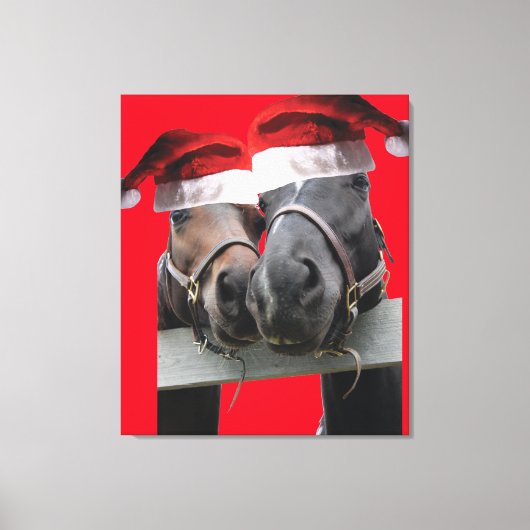 kerstpaarden met kerstcadeautjes Petten Canvas Afdruk (Voorkant)