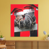 kerstpaarden met kerstcadeautjes Petten Canvas Afdruk (Insitu (Woonkamer))