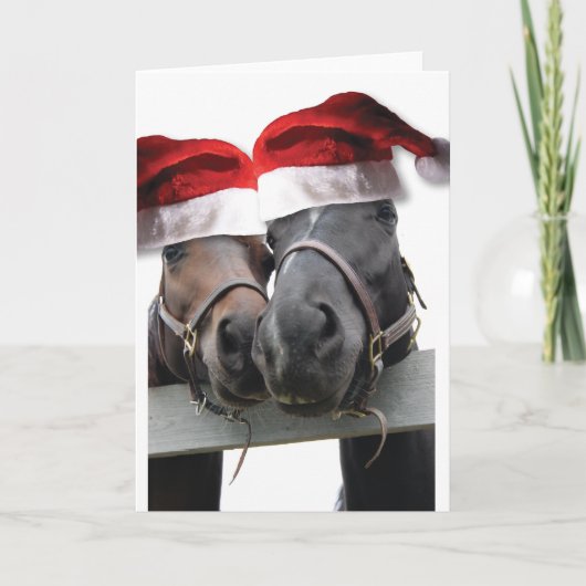 kerstpaarden met kerstmanden feestdagen kaart (Voorkant)