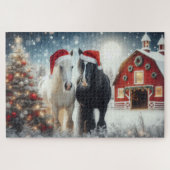 Kerstpaarden op het boerderij legpuzzel (Horizontaal)