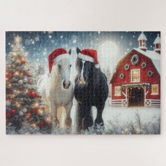 Kerstpaarden op het boerderij legpuzzel (Horizontaal)