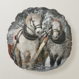 Kerstpaarden Ronde Pillow Rond Kussen