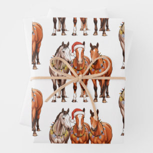 Kerstpaarden Western Cowboy Kerstman Hoed Boerderi Inpakpapier Vel