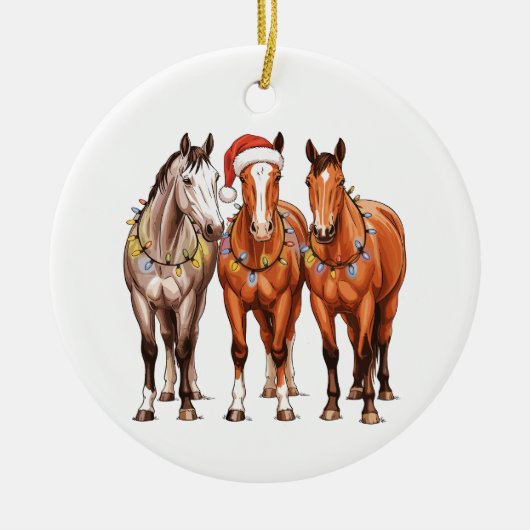 Kerstpaarden Western Cowboy Santa Hat Boerderij Keramisch Ornament (Voorkant)
