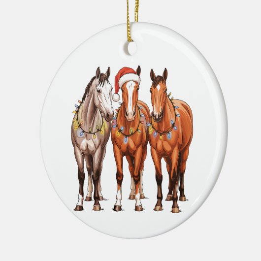 Kerstpaarden Western Cowboy Santa Hat Boerderij Keramisch Ornament (Links)