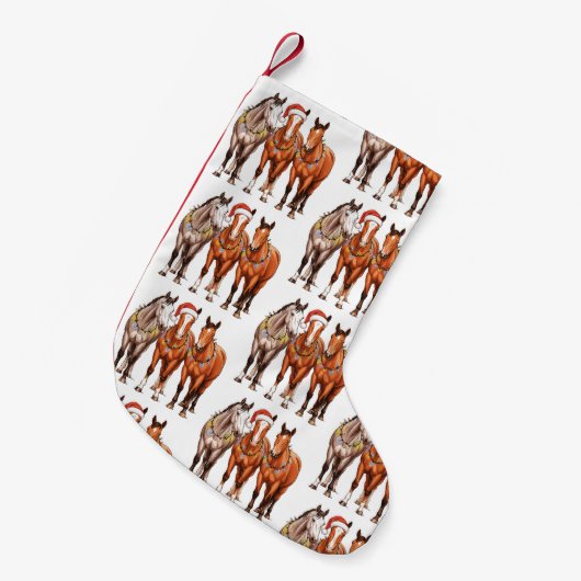 Kerstpaarden Western Cowboy Santa Hat Boerderij Kleine Kerstsok (Voorkant (Hangend))