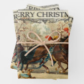 Kerstpaarden wintervakantie inpakpapier vel (In situ)