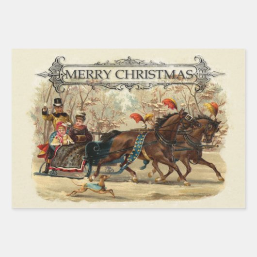 Kerstpaarden wintervakantie inpakpapier vel (Voorkant)