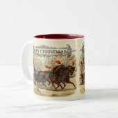 Kerstpaarden wintervakantie tweekleurige koffiemok (Voorkant links)