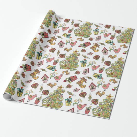 Kerstpaisley Cadeaupapier (Uitgerold)