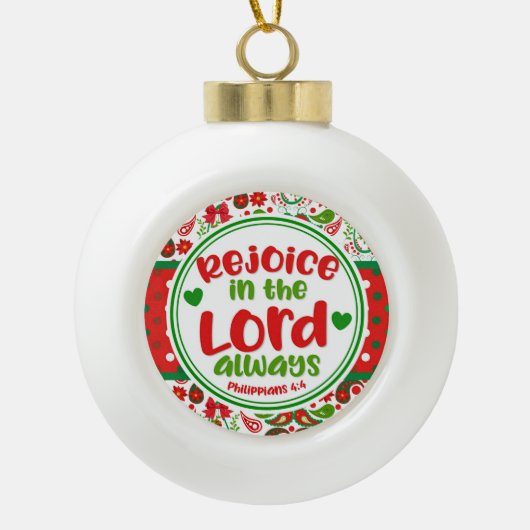Kerstpaisley Rejoice in The Lord Always Keramische Bal Ornament (Voorkant)