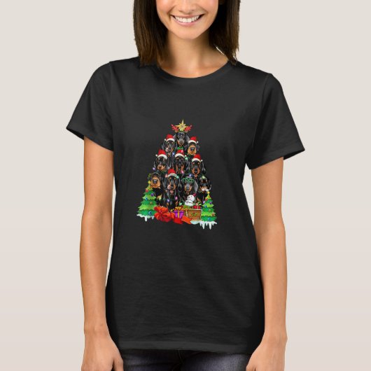kerstpajama dachshund Tree-doosjes voor hond D T-shirt (Voorkant)