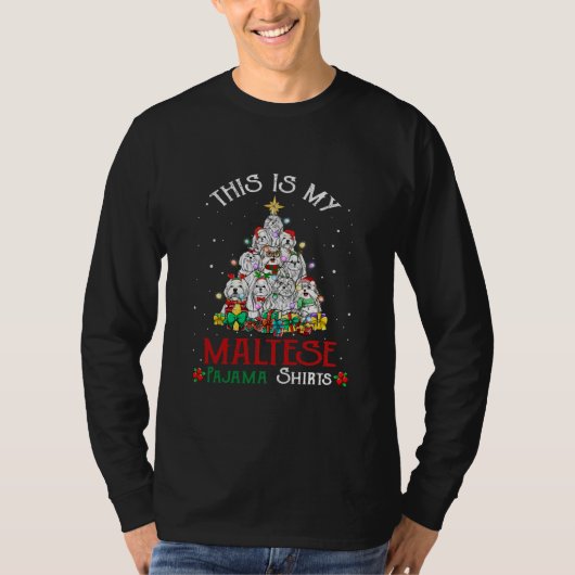 kerstpajama-Shirt Funny Maltese Tree Dog T-shirt (Voorkant)