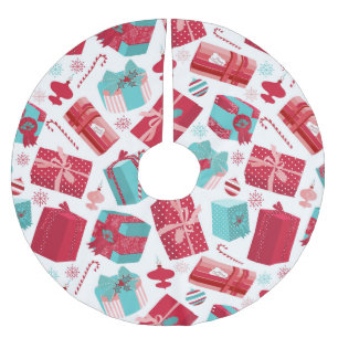 Kerstpakketten met rode en blauwe retro kerstboom rok