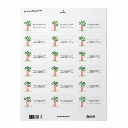Kerstpalmbomen Retouradres Etiket (Full Sheet)