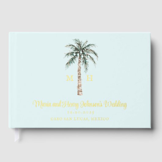 kerstpalmboom | Beach Wedding Monogram Gastenboek (Voorkant)