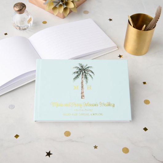kerstpalmboom | Beach Wedding Monogram Gastenboek (Voorkant open)