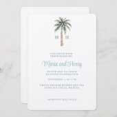 kerstpalmboom | Beach Wedding Monogram Kaart (Voorkant / Achterkant)