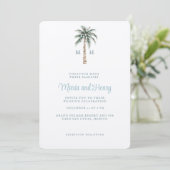 kerstpalmboom | Beach Wedding Monogram Kaart (Staand voorkant)