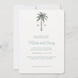 kerstpalmboom | Beach Wedding Monogram Kaart
