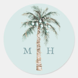 kerstpalmboom | Beach Wedding Monogram Ronde Sticker