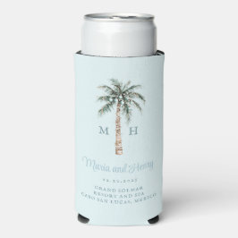 kerstpalmboom | Beach Wedding Monogram Seltzer Blikjeskoeler