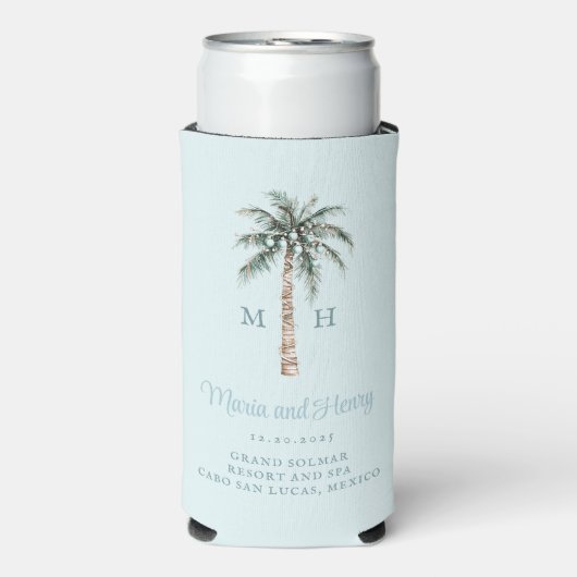 kerstpalmboom | Beach Wedding Monogram Seltzer Blikjeskoeler (Seltzer Voorkant)