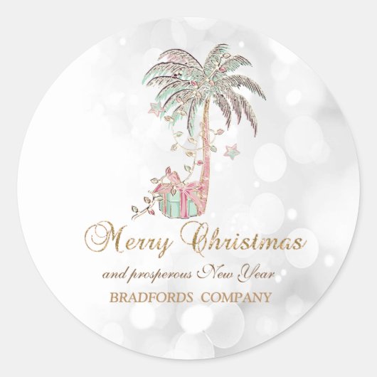 Kerstpalmboom,Cadeau,Kerstverlichting,Bokeh Ronde Sticker (Voorkant)