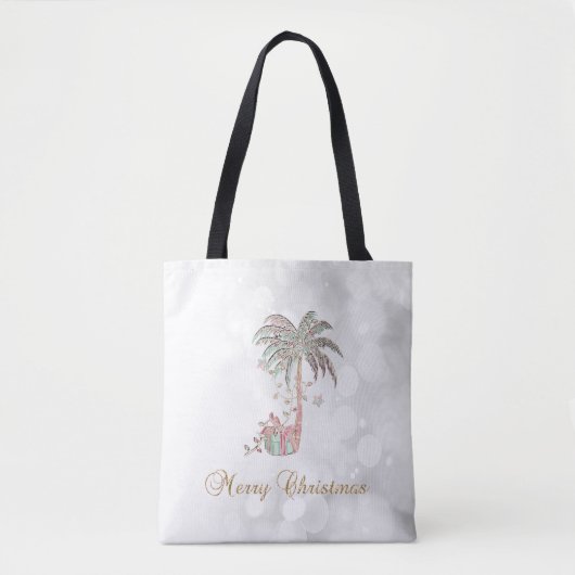 Kerstpalmboom, Cadeau, String Lights, Bokeh Tote Bag (Voorkant)