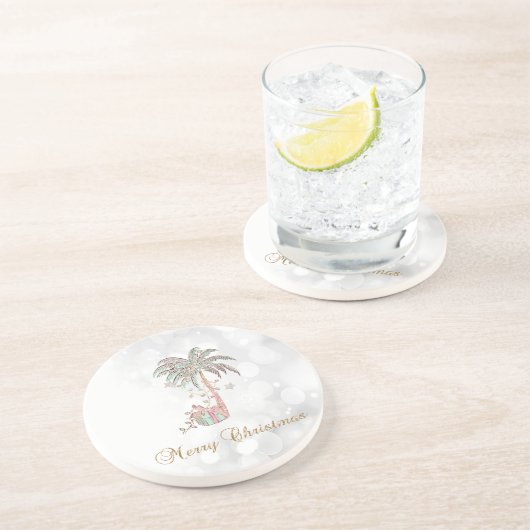 Kerstpalmboom, Cadeau, String Lights, Bokeh Zandsteen Onderzetter (Zijkant)