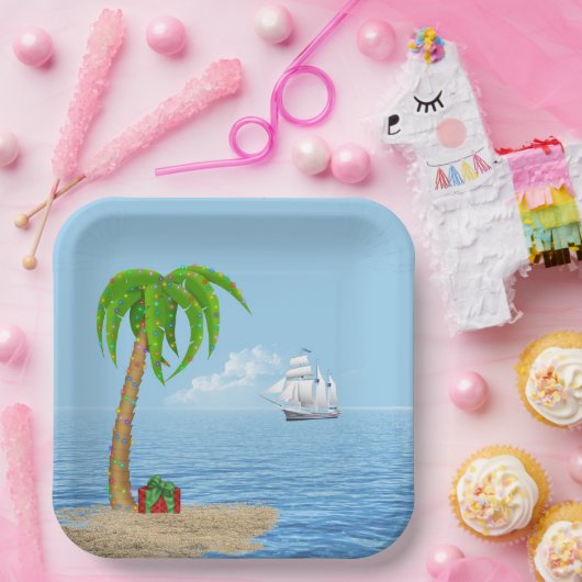 Kerstpalmboom en kat papieren bordje (Feest)