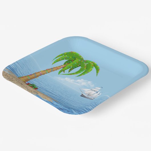 Kerstpalmboom en kat papieren bordje (Gebogen)