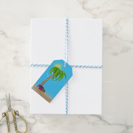 Kerstpalmboom in zand  cadeaulabel (Met Touw)