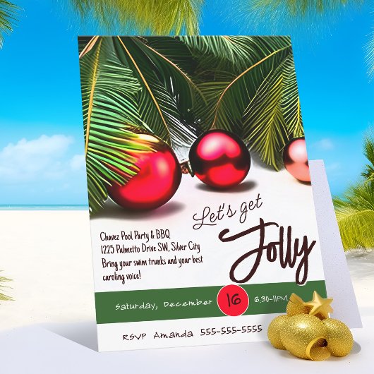 Kerstpalmboom Jolly Rode Ornamenten Tropisch Kaart
