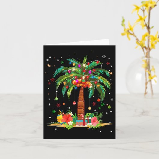 Kerstpalmboom licht Hawaïaanse tropische Kerstmis Kaart (Gele Bloem)