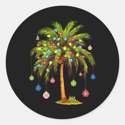 Kerstpalmboom licht Hawaïaanse tropische Kerstmis Ronde Sticker (Voorkant)