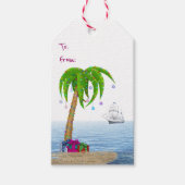 kerstpalmboom met schip cadeaulabel (Voorkant)