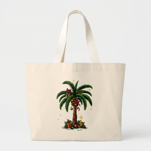 Kerstpalmboom, strand Aloha Kerstmis Grote Tote Bag (Voorkant)