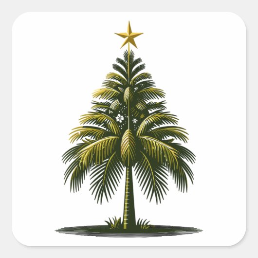 Kerstpalmboom, strand Aloha Kerstmis Vierkante Sticker (Voorkant)
