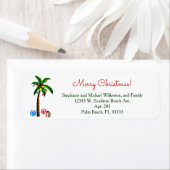 Kerstpalmboom, tropisch eilandstrand etiket (Insitu)