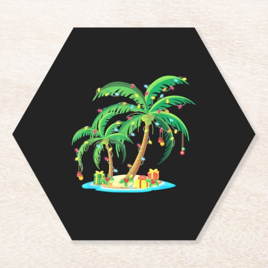 Kerstpalmboom Tropische Kerstcadeau Kokosnoot Kartonnen Onderzetters (Voorkant)
